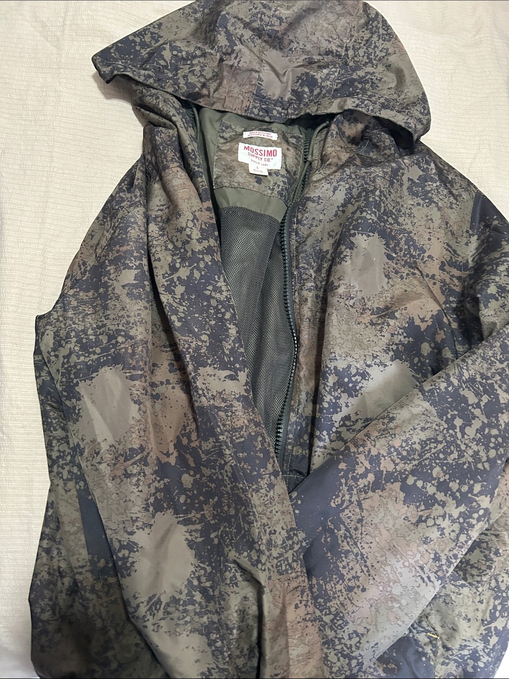 Mossimo Supply Co. Men's Hooded Camo Raincoat in Olive and Black